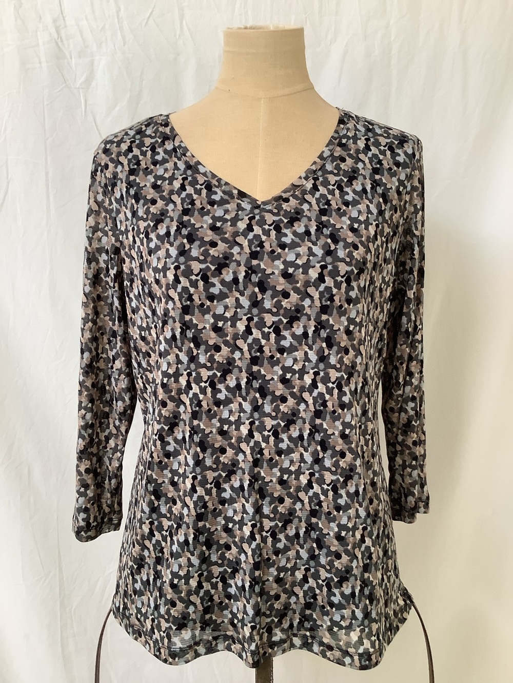 Croft & Barrow Sheer Shirt Top Blouse-Gray Blue Black Taupe-Lined-3/4 Sleeves-L